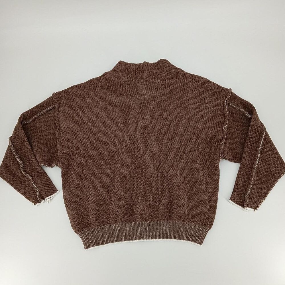 ZENANA Brown Fuzzy Knit Sweater Textured Oversized Cozy Boho S/M